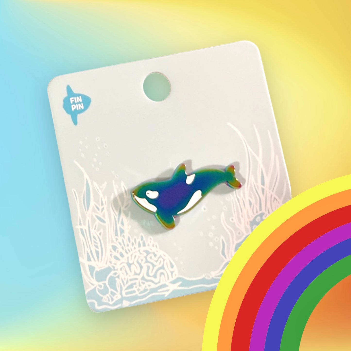Rainbow Orca enamel pin
