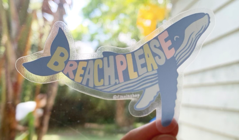 humpback whale breach please sticker - donation item