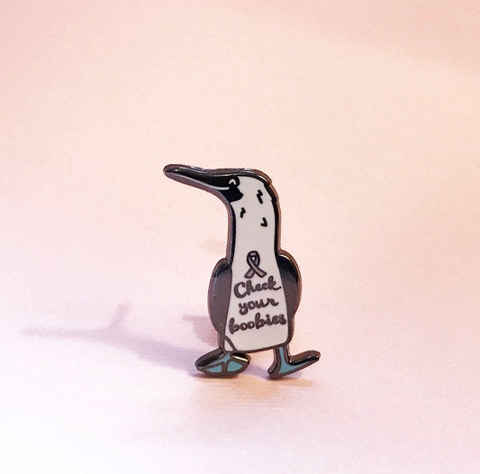 blue footed booby breast cancer awareness pin • donation item