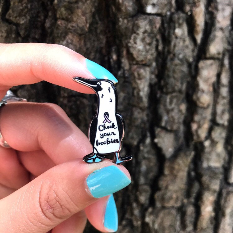 blue footed booby breast cancer awareness pin • donation item