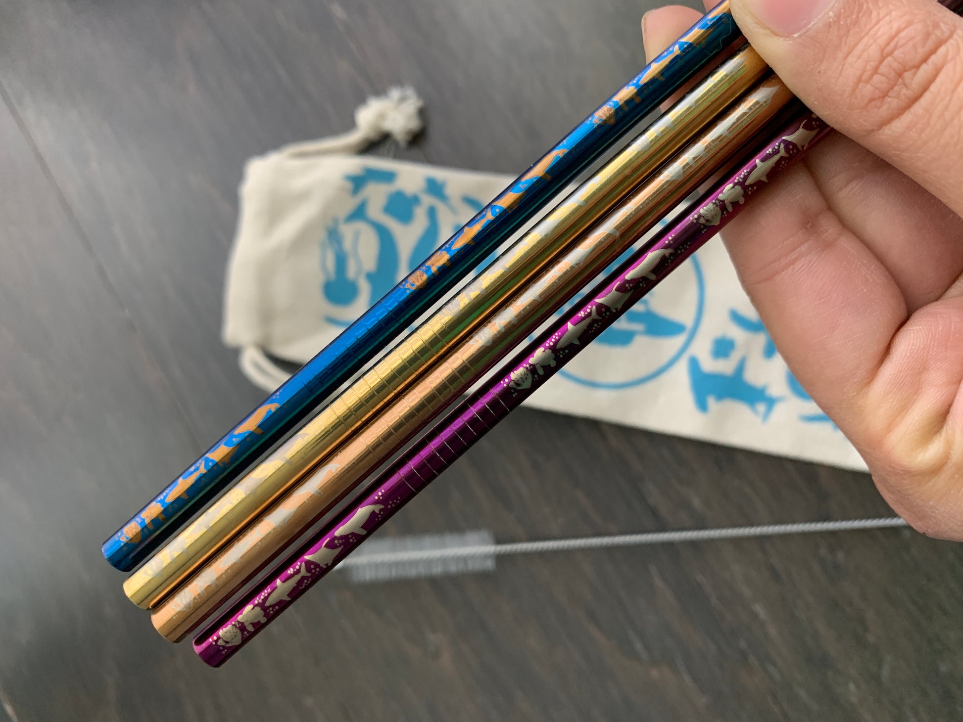 cocktail straw - eco reusable straw with sharks, whales, coral