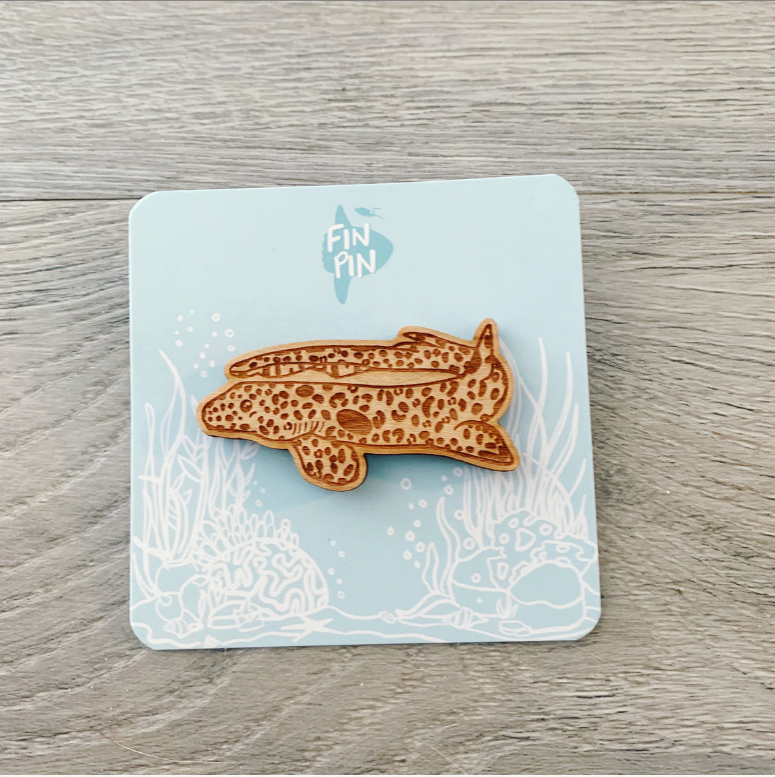 milne bay leopard epaulette shark eco-friendly wood pin