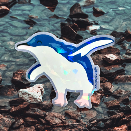 Holographic Blue Penguin Sticker