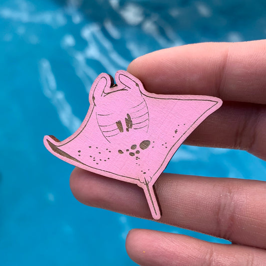 pink manta ray inspector clouseau eco-friendly wood pin