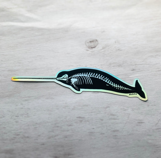 skeleton narwhal holographic sticker