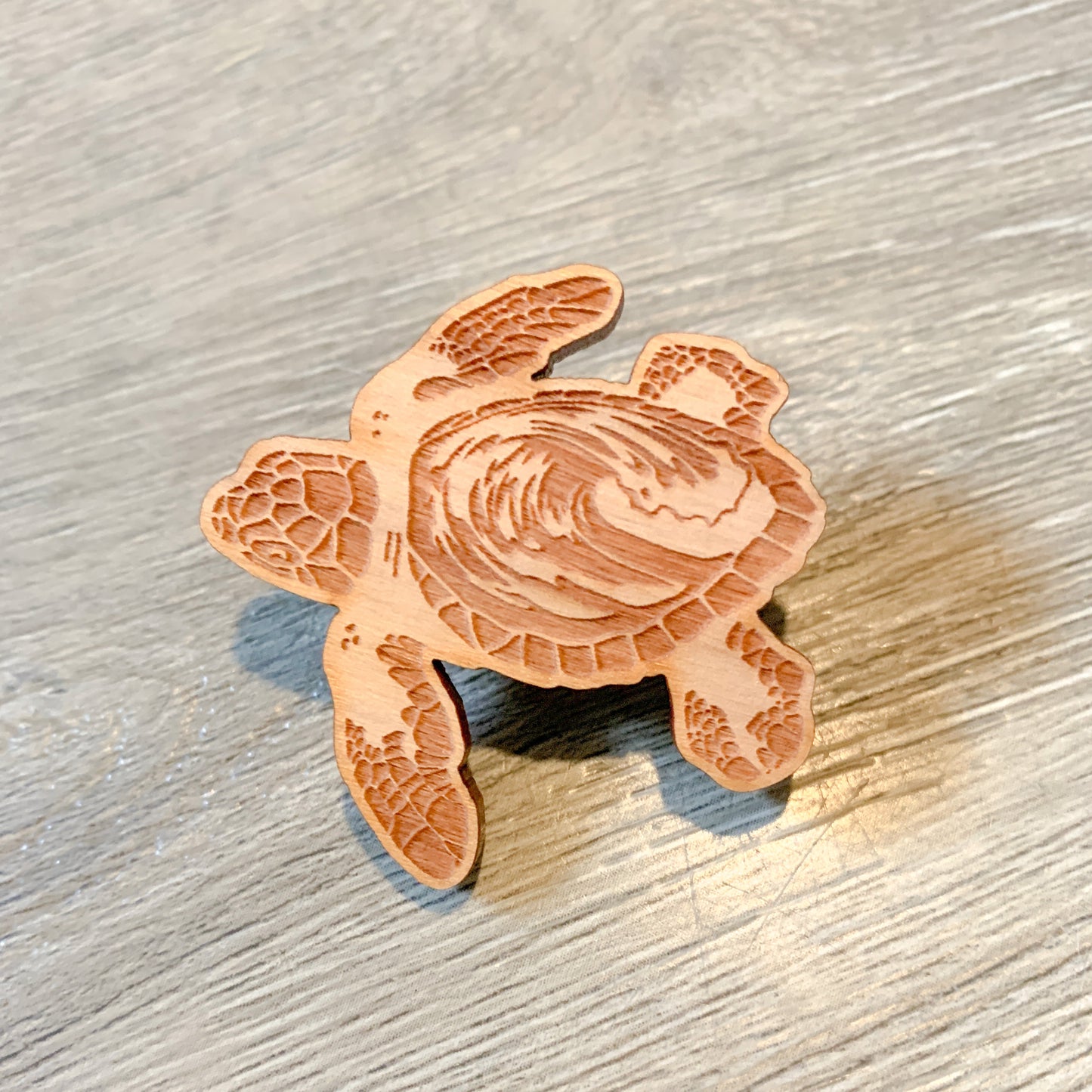 sea turtle eco-friendly wood pin • donation to sea turtle inc tx