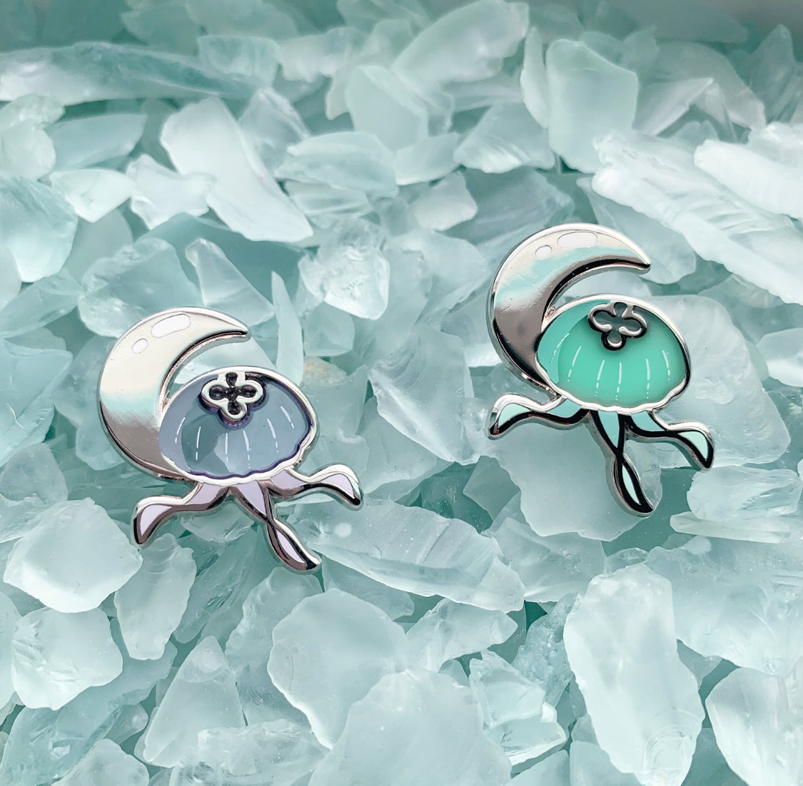 moon jelly enamel pins! 2 pin set! (1 purple + 1 green pin)