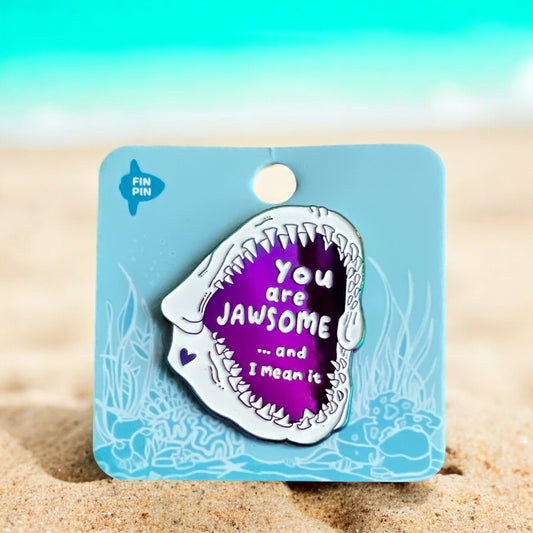 Affirmational rainbow shark jaw enamel pin (you are jawsome) • Patreon exclusive