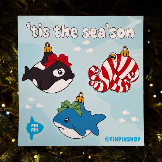 December 2025 Patreon • Shark, orca, octopus ornament sticker sheet