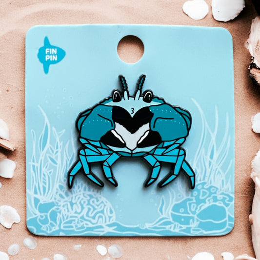 Heart claw blue crab enamel pin