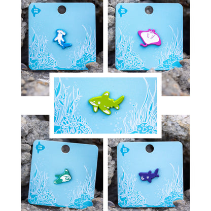 Full set of 5 mini shark and ray enamel pins