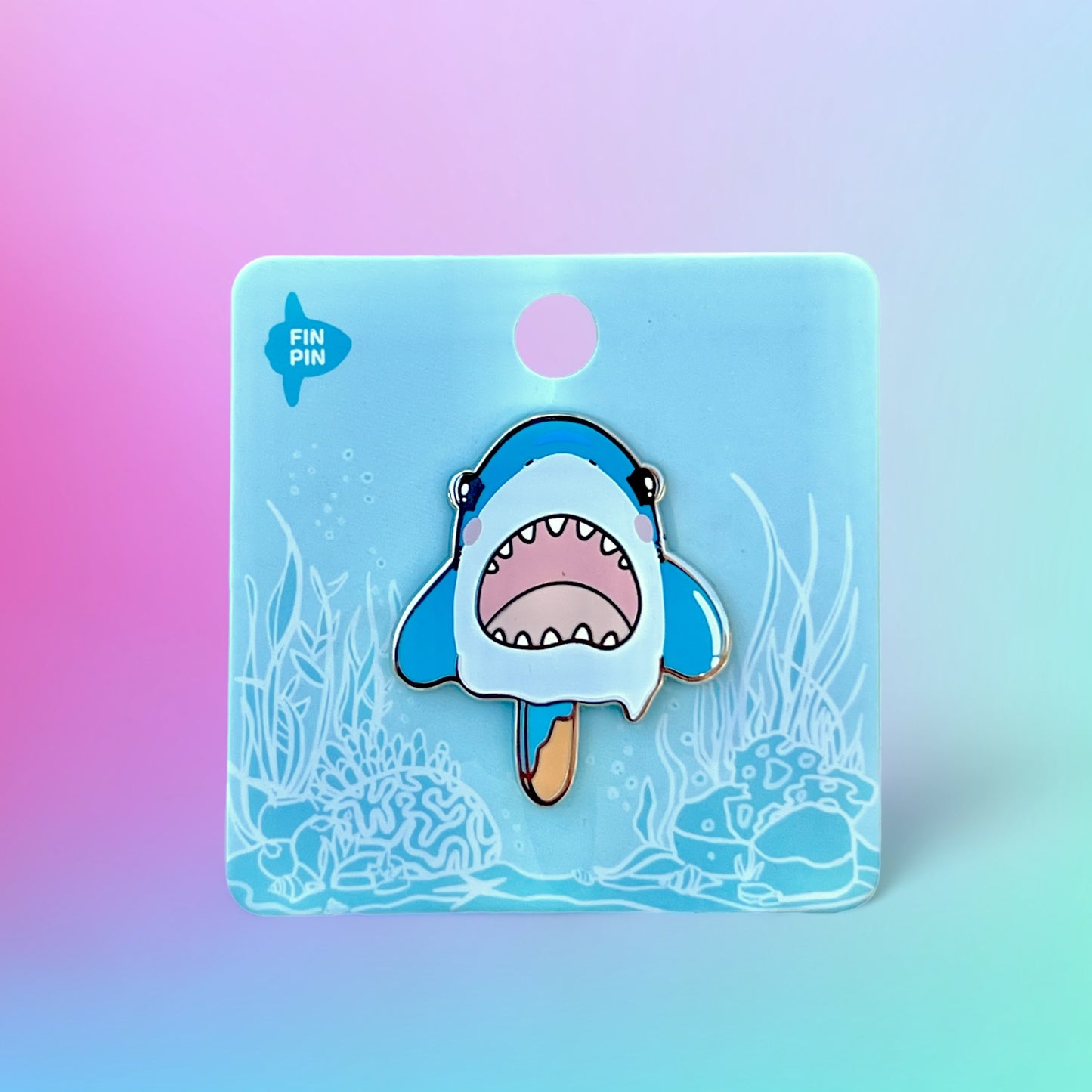 Blue popsicle shark enamel pin