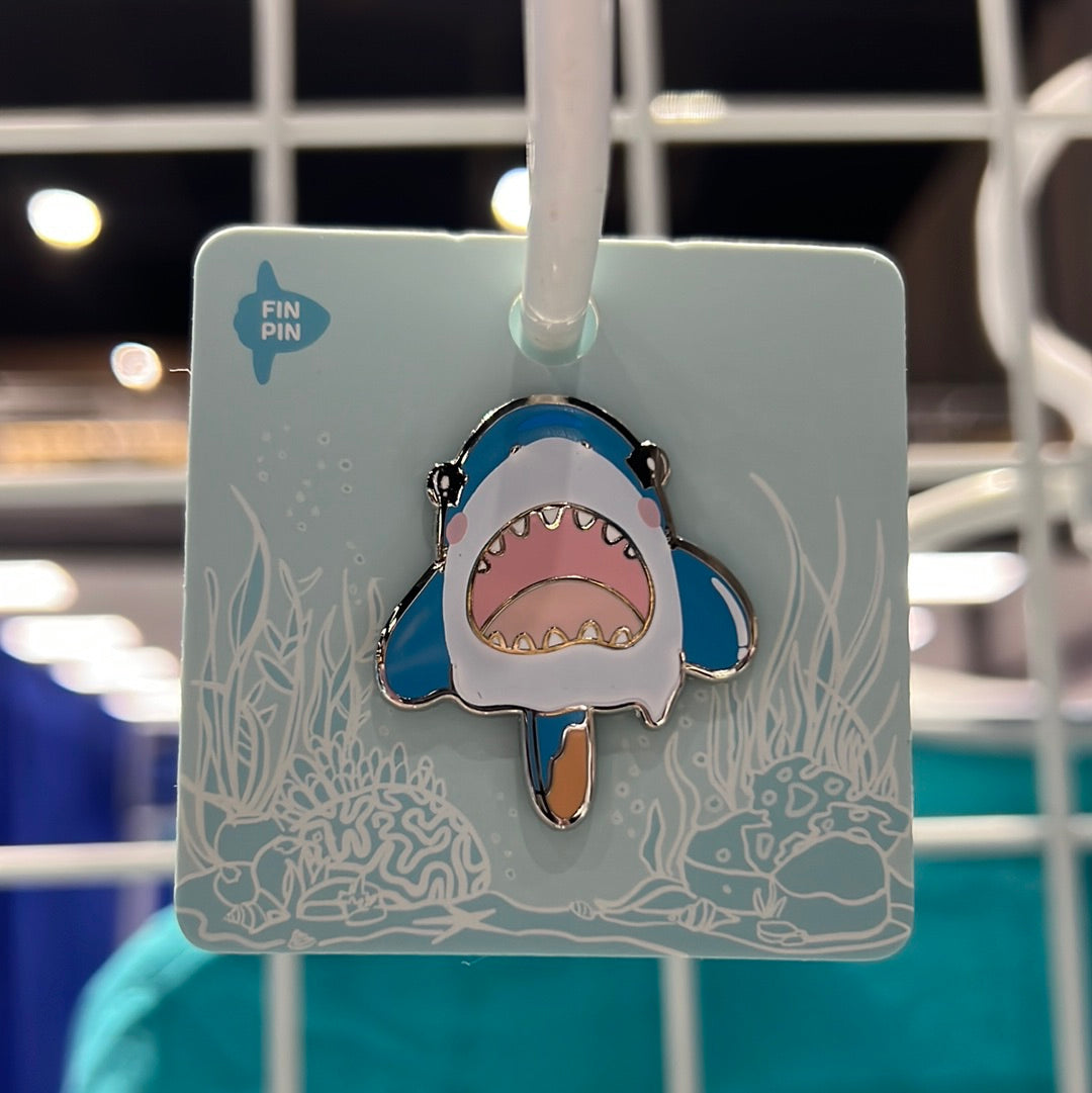 Blue popsicle shark enamel pin