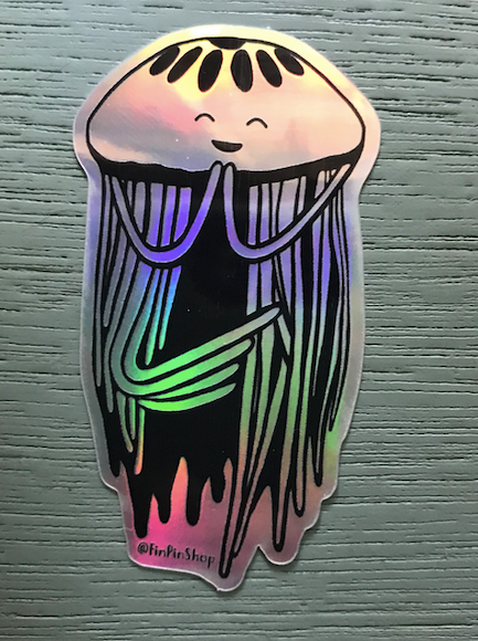 yoga jelly sticker, jellyfish sticker, holographic