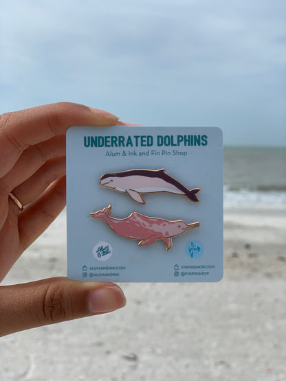 underrated dolphin pin set i: amazon river dolphin and australian snubfin dolphin
