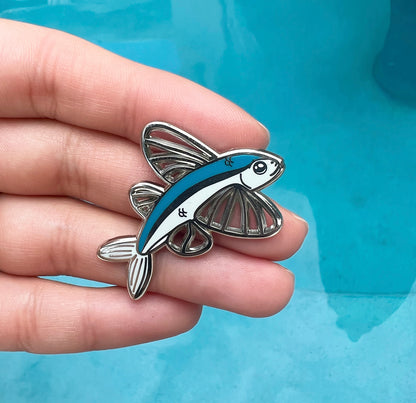 Flying fish enamel pin