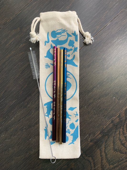 cocktail straw - eco reusable straw with sharks, whales, coral