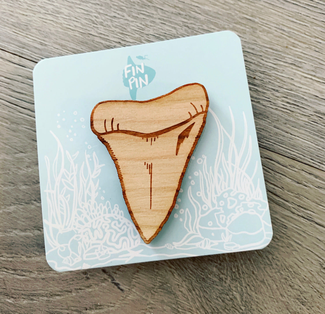shark tooth eco-friendly wood pin large tooth (2 inches)