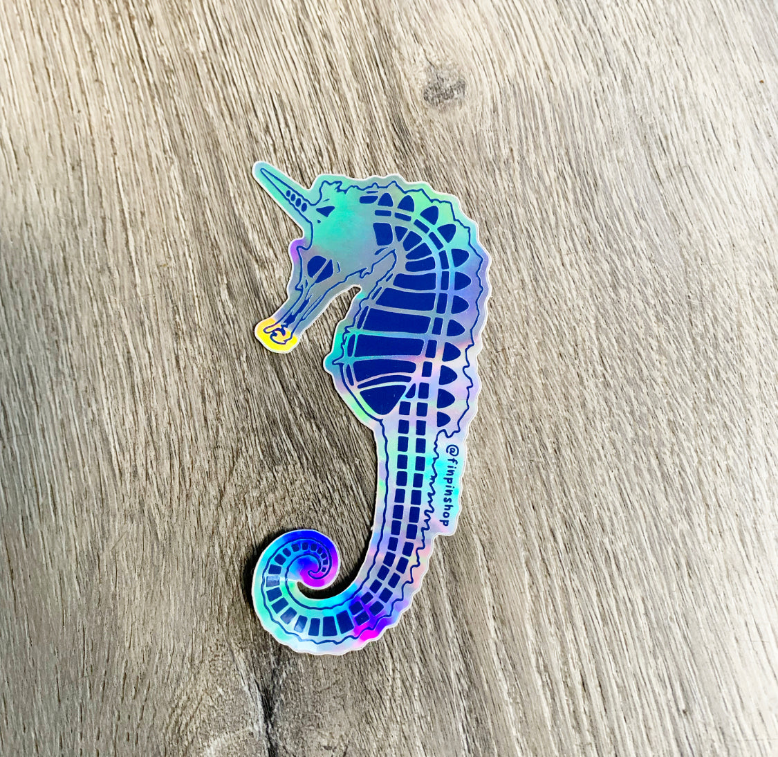 holographic skeleton seahorse sticker