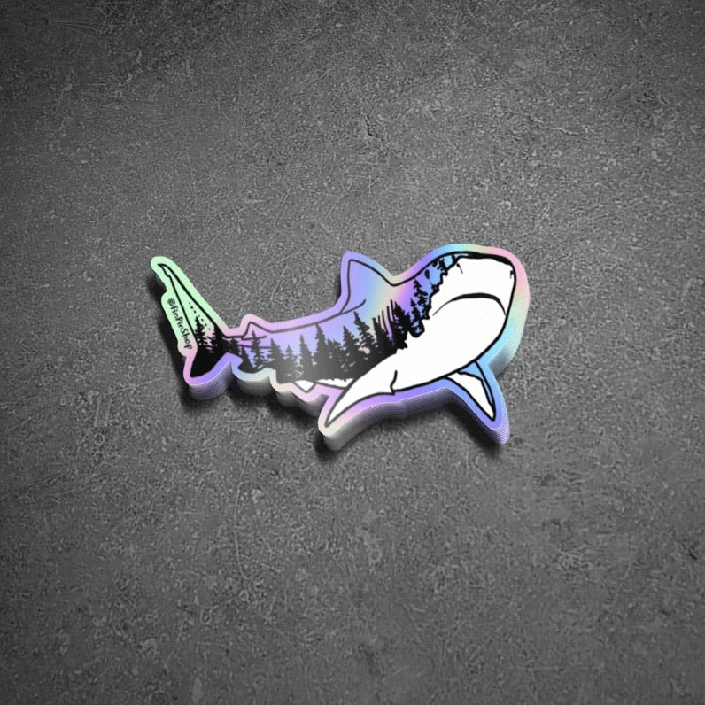 holographic sharks older than trees sticker