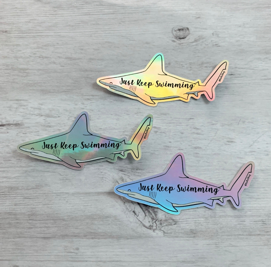 just keep swimming holographic sticker
