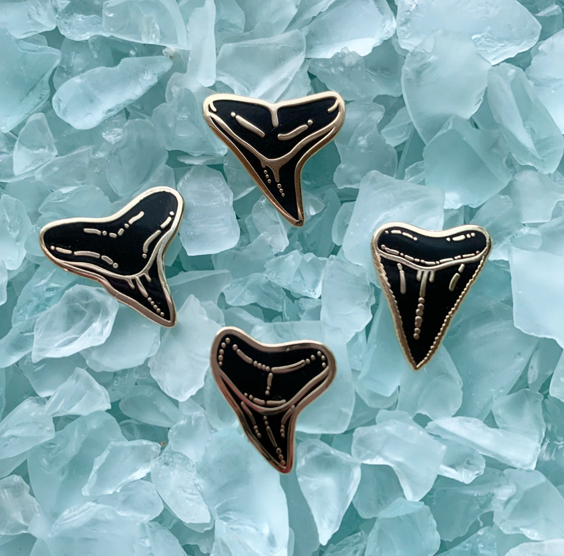 shark tooth ii enamel pins • donation to saving the blue full set of 4 pins