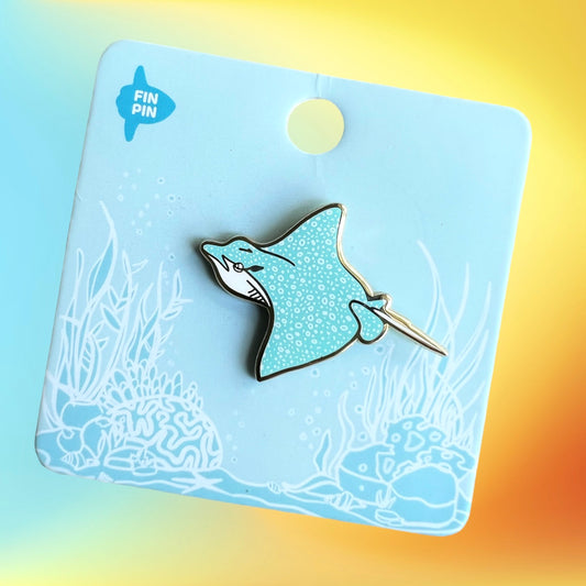 Aquamarine spotted eagle ray enamel pin • Patreon exclusive