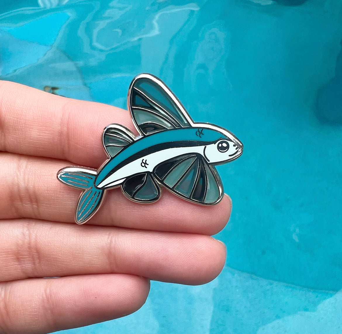 Flying fish enamel pin