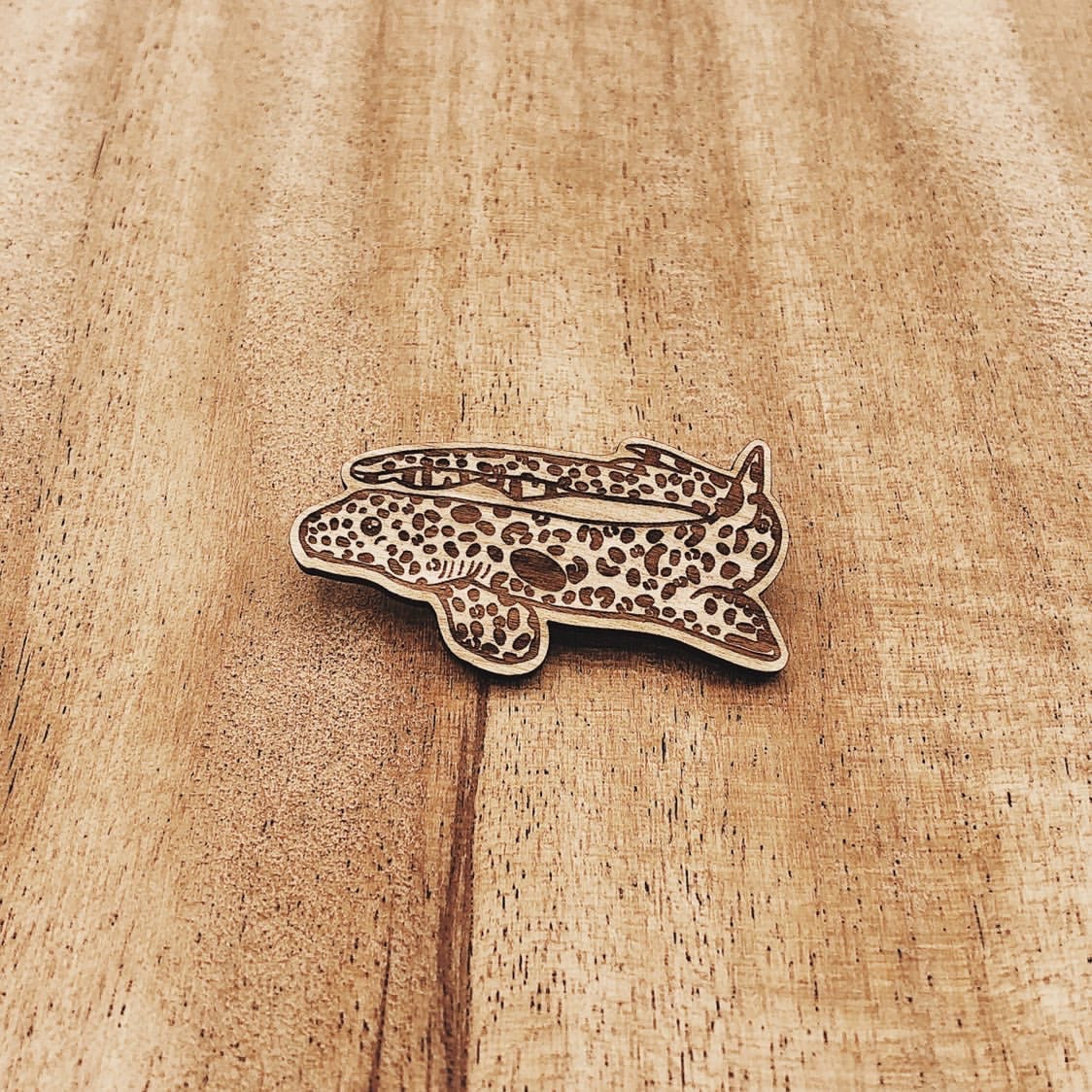 milne bay leopard epaulette shark eco-friendly wood pin