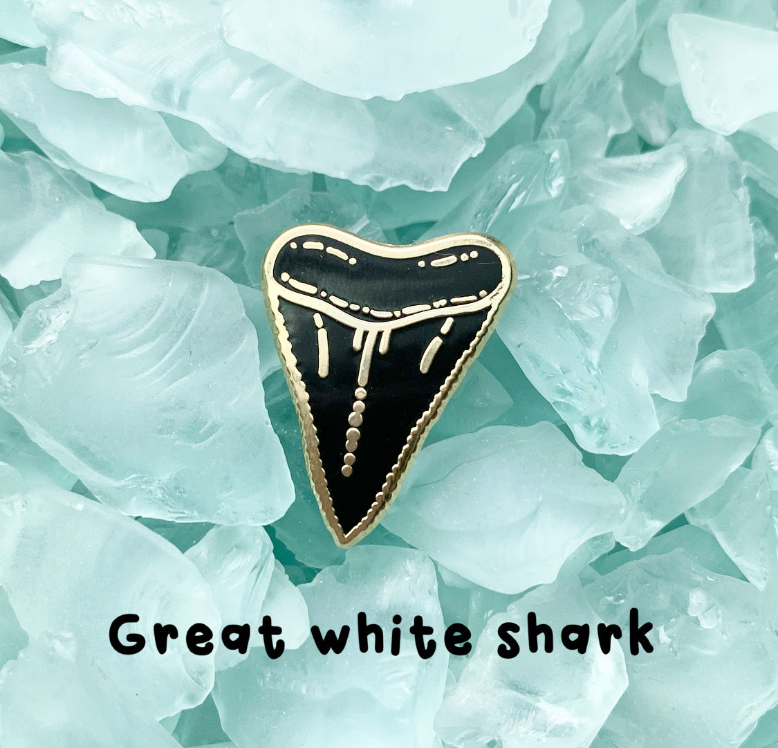 shark tooth ii enamel pins • donation to saving the blue great white shark tooth (1 pin)