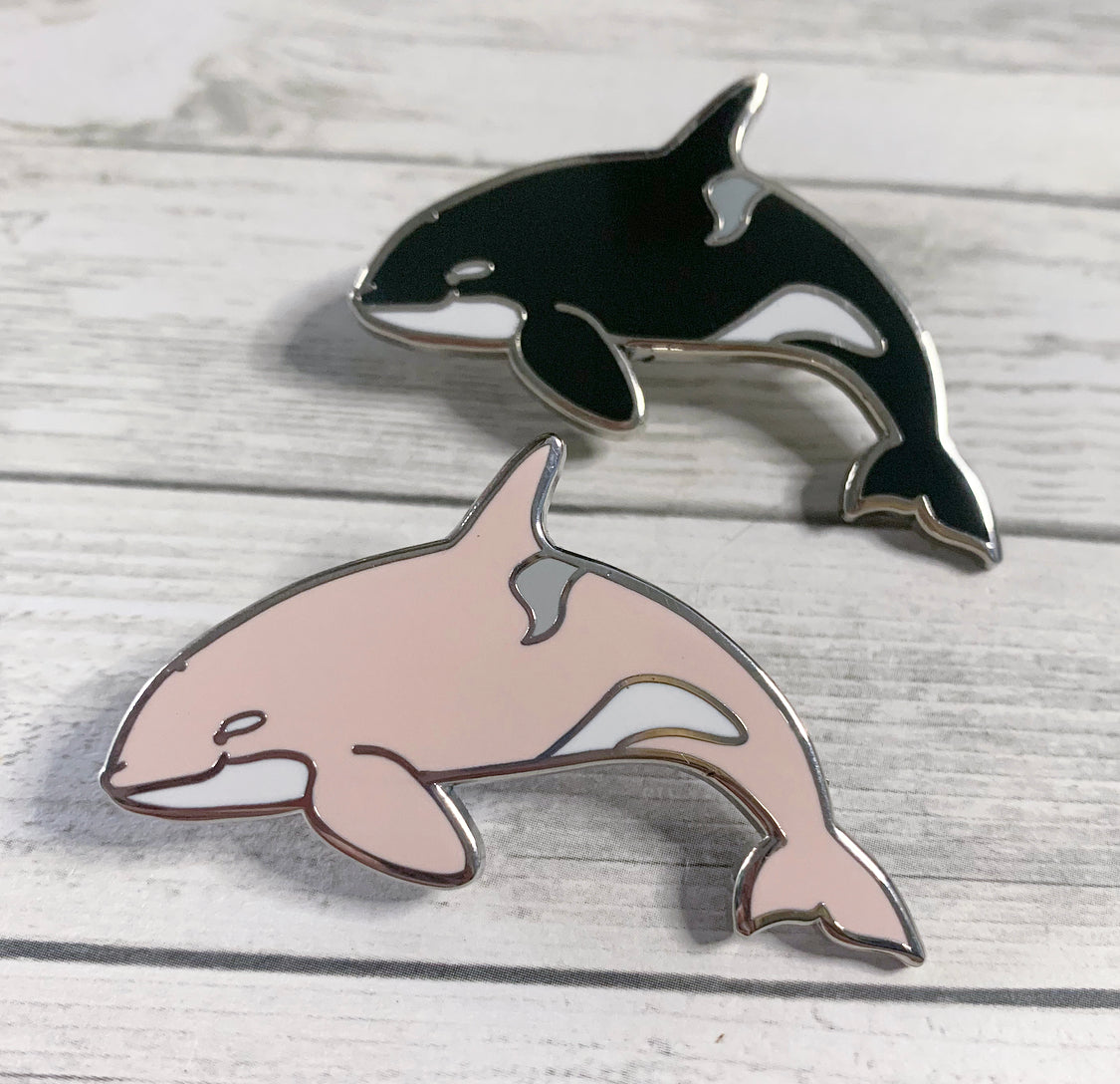 type d orca cetacean • donation pin set of 2 pins! (black & pink)