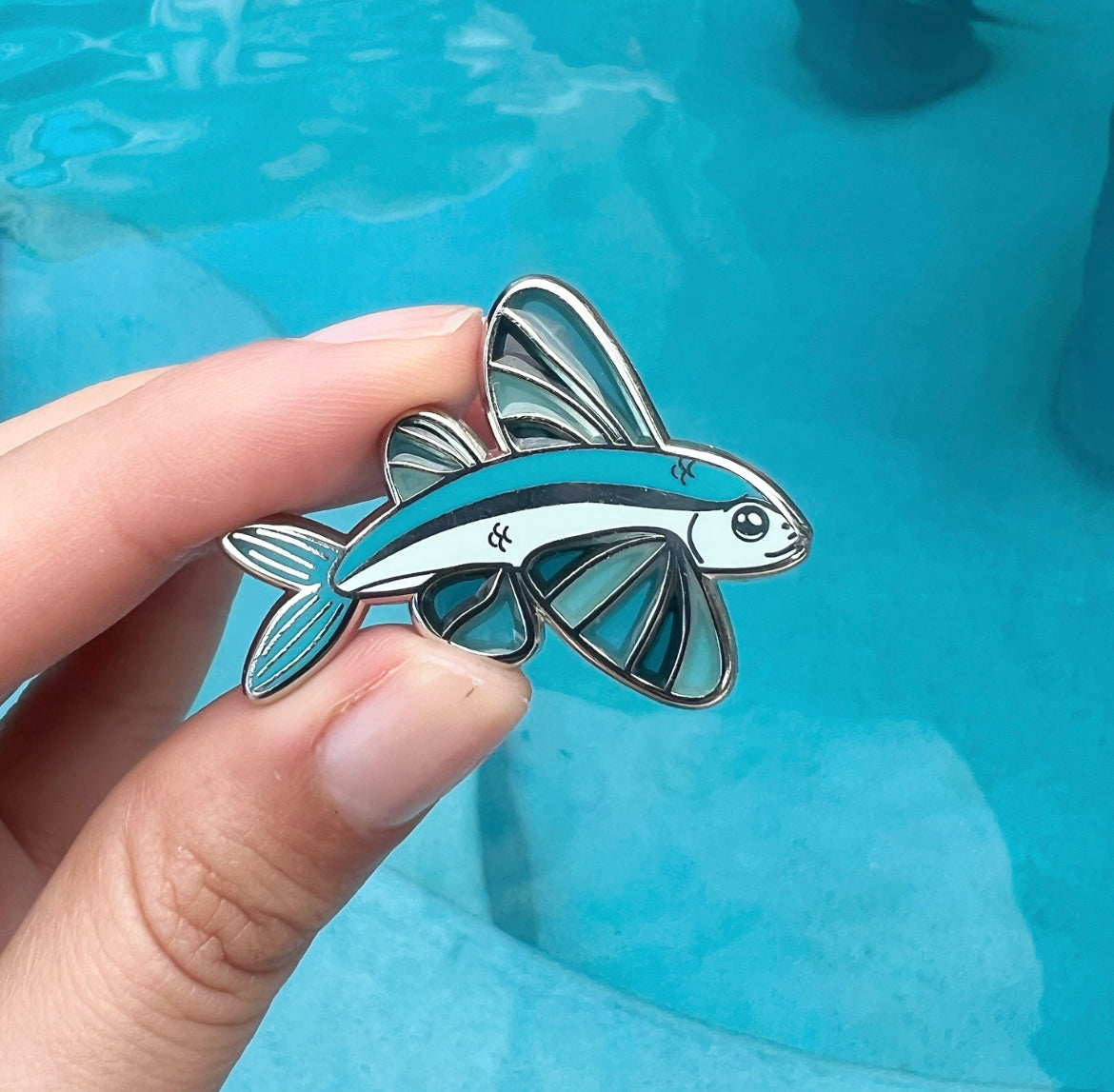 Flying fish enamel pin