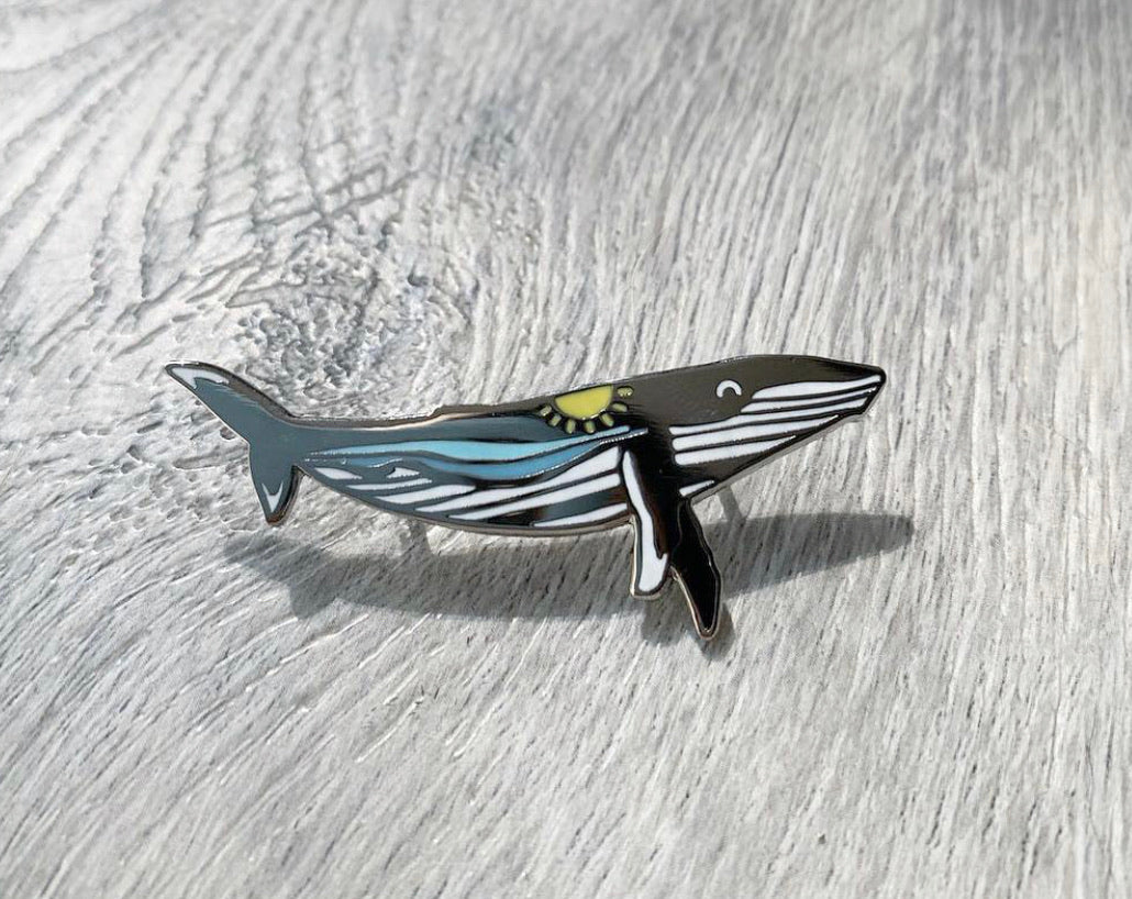 silver boho humpback whale enamel pin donation item