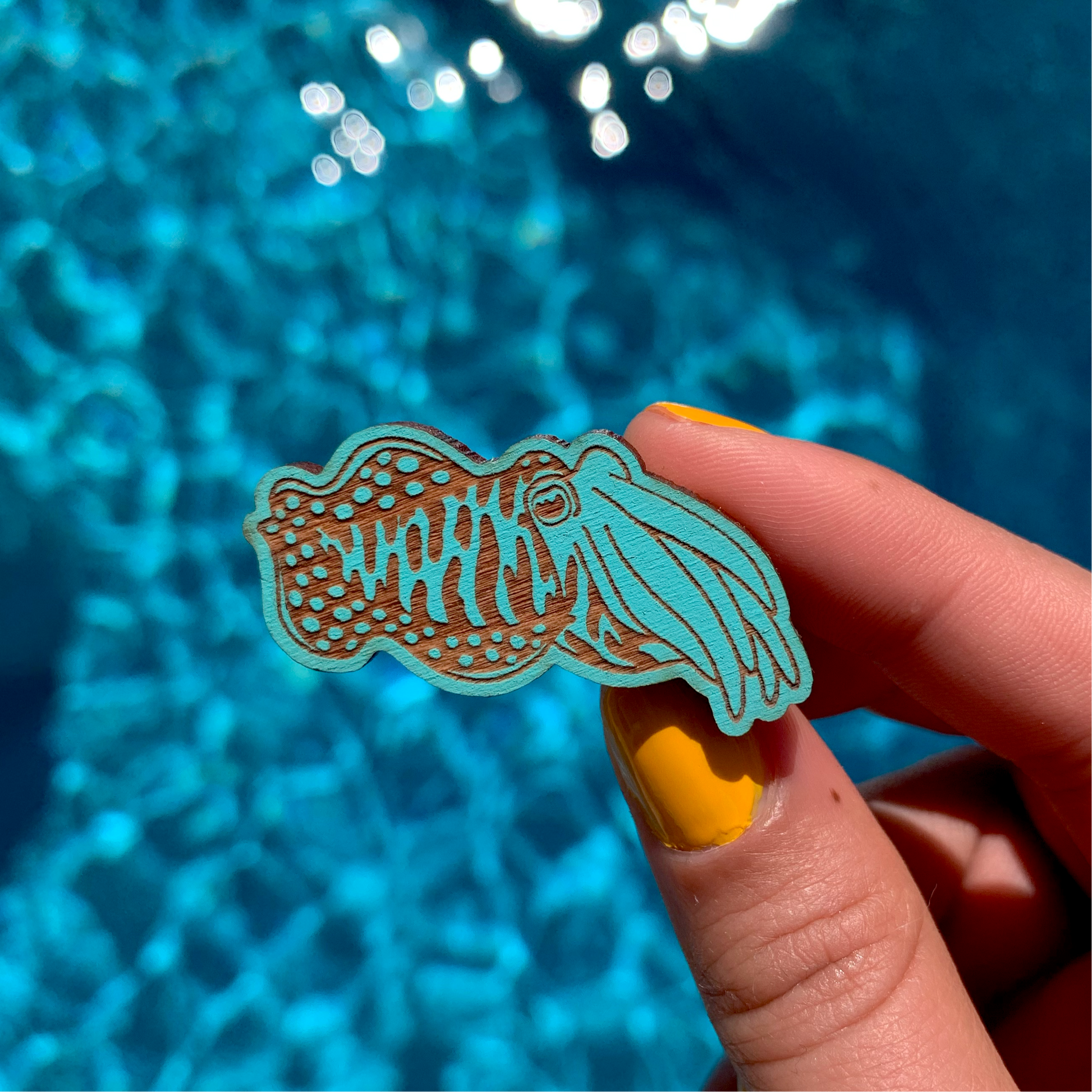 cuttlefish eco-friendly wood pin