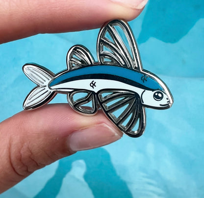 Flying fish enamel pin