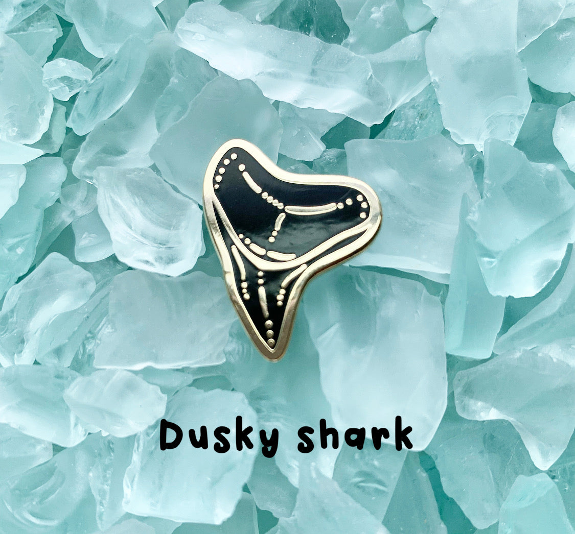 shark tooth ii enamel pins • donation to saving the blue dusky shark tooth (1 pin)