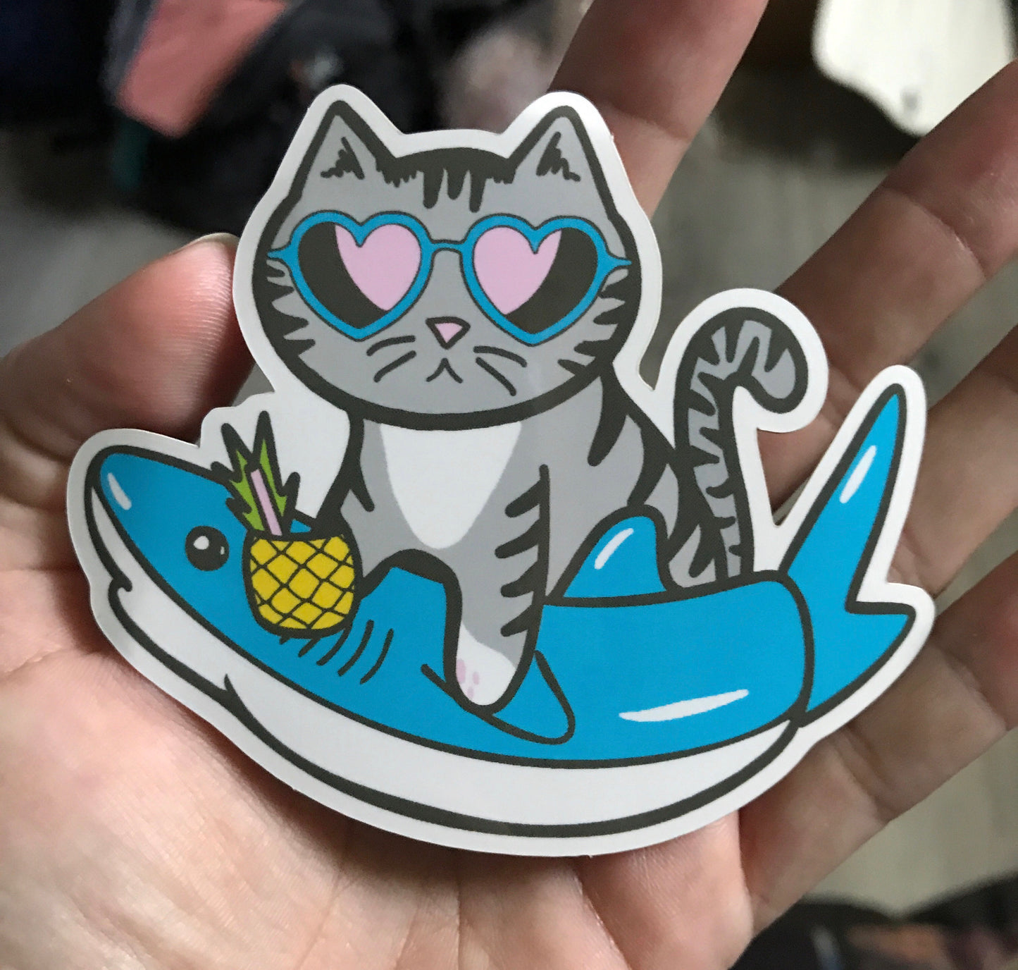 summertime cat shark sticker