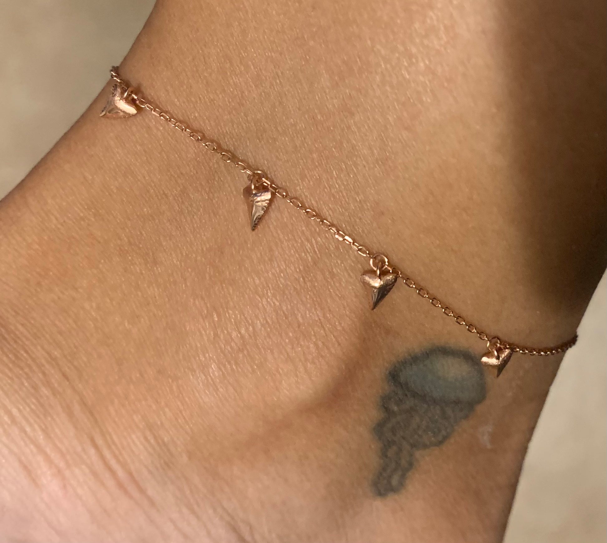 shark tooth anklet • rose gold