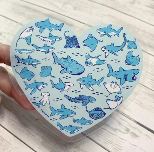 shark & ray love sticker blue