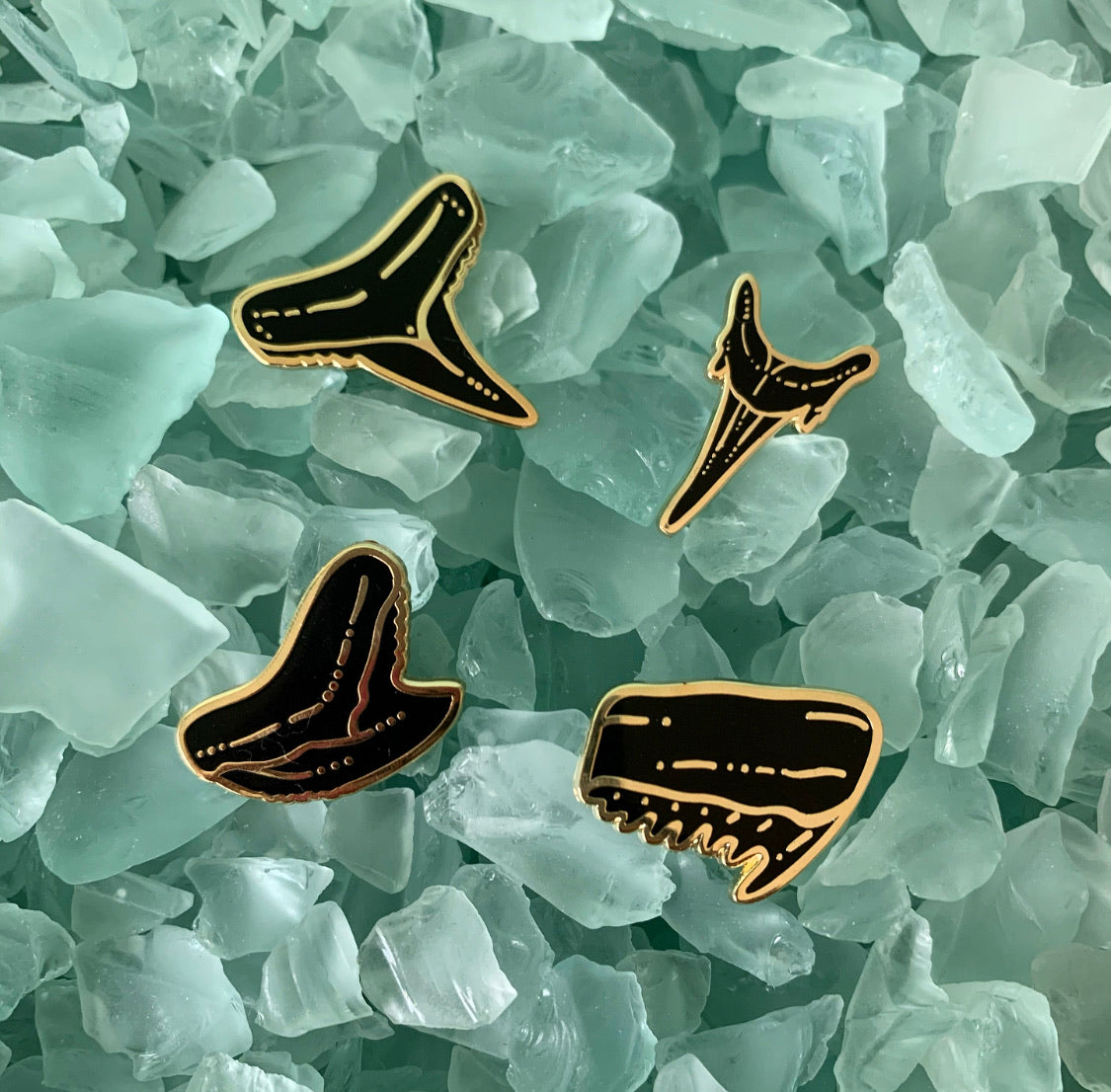 shark tooth i enamel pins • donation to saving the blue full set of 4 pins
