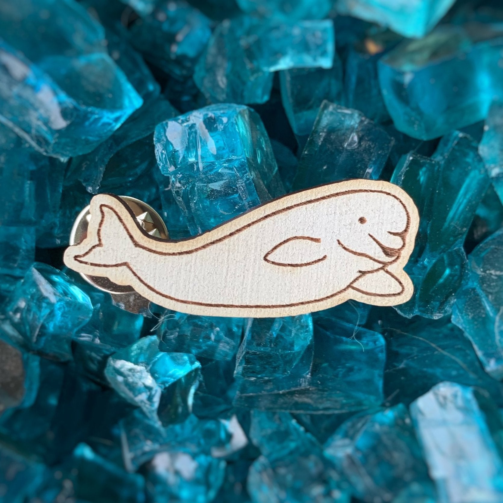 beluga whale eco-friendly wood pin