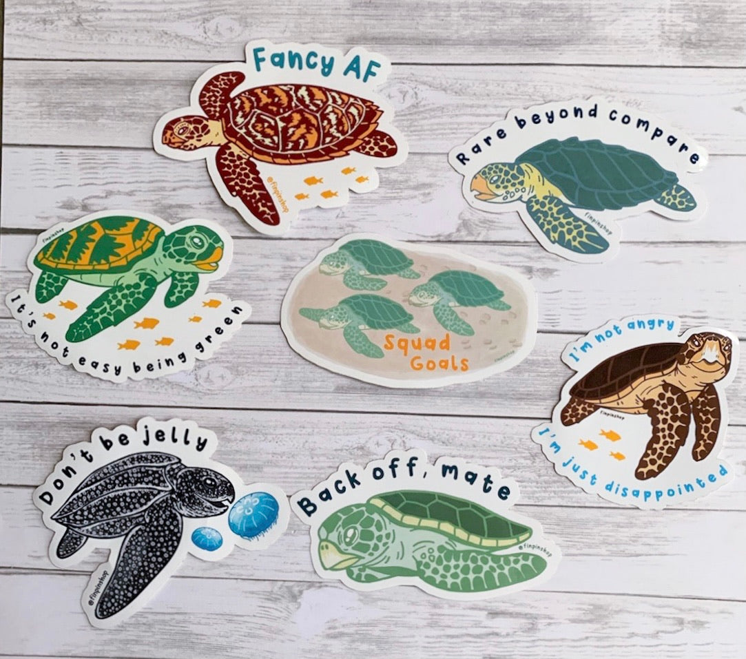 7 sea turtles sticker pack! • donation to inwater research
