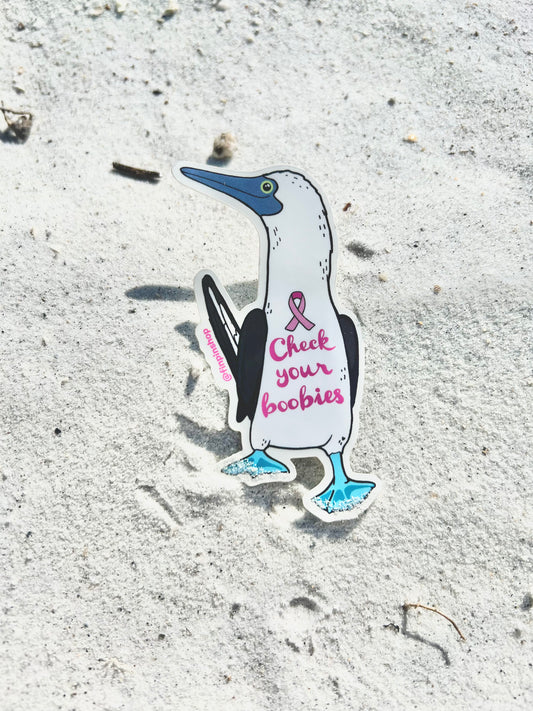 Check Your Boobies - Blue Footed Booby Breast Cancer Vinyl Sticker • donation item