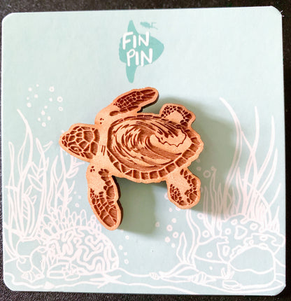 sea turtle eco-friendly wood pin • donation to sea turtle inc tx