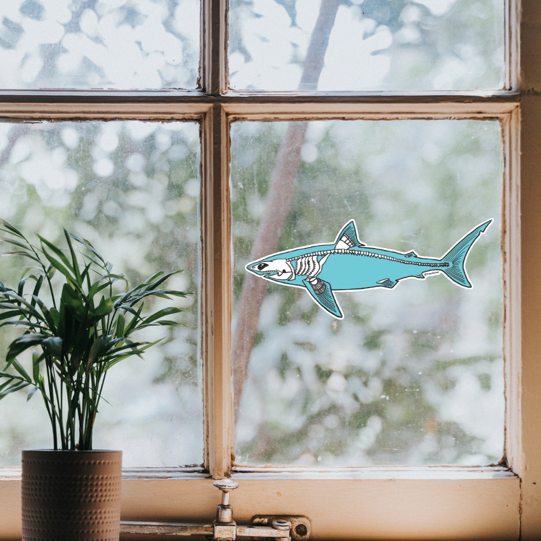 shark skeleton static window cling