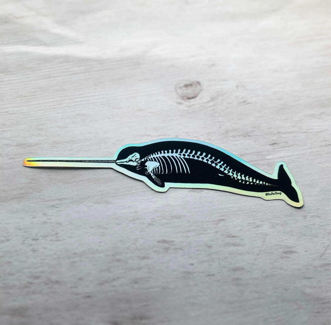 skeleton narwhal holographic sticker