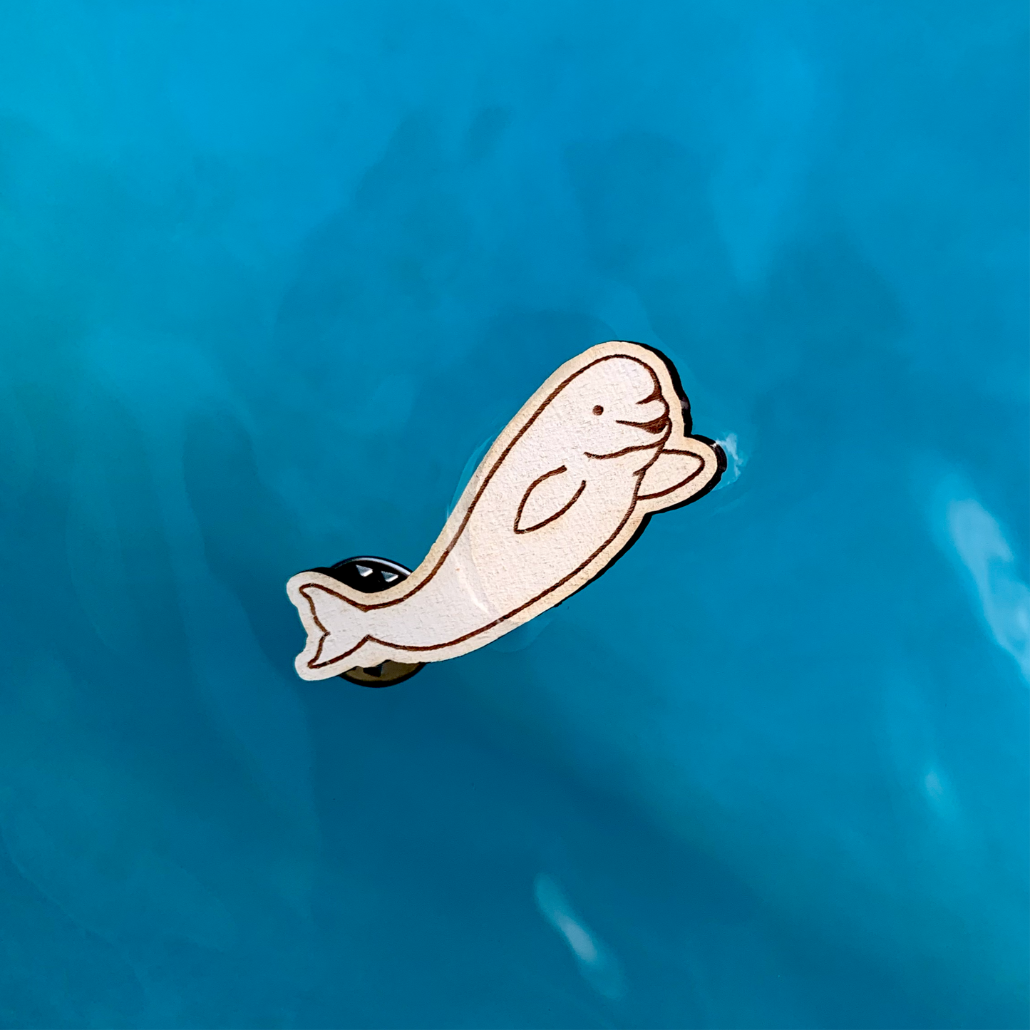 beluga whale eco-friendly wood pin