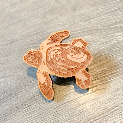 sea turtle eco-friendly wood pin • donation to sea turtle inc tx