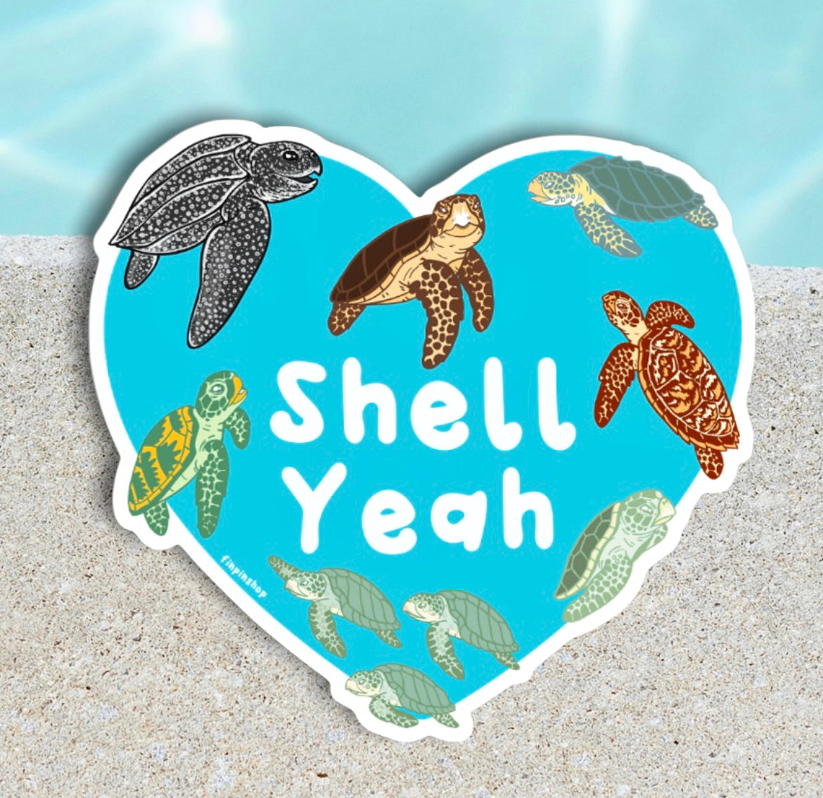 Sea turtle shell yeah love sticker – Fin Pin Shop