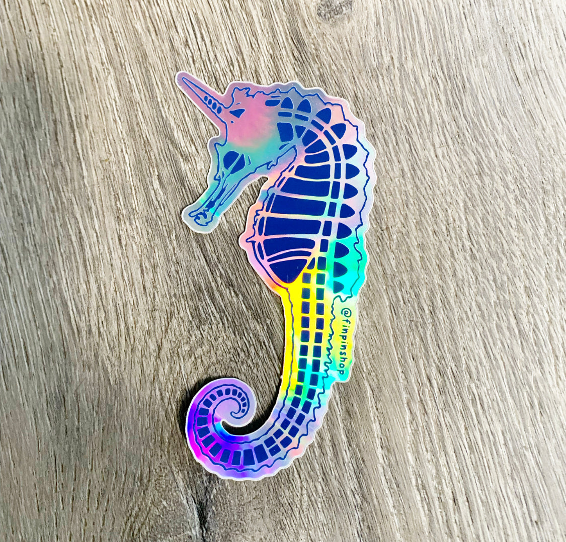 holographic skeleton seahorse sticker